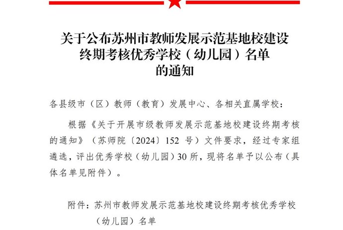 【喜报】我校在苏州市级教师发展示范基地校建设终期考核中获“优秀”等级