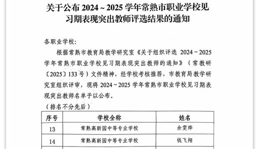 新秀展新姿，初芒竞芳华 ——我校2024-2025学年常熟市职业学校见习期表现突出教师风采展示